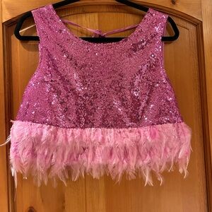 Pink Sequin and Feather Festival Top